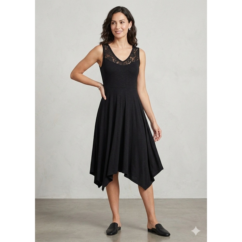 Lane Bryant Lace Yoke Handkerchief Hem Dress Women SZ 14/16 Black‎ NEW